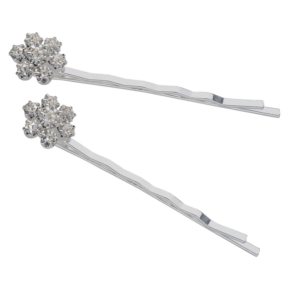Womens Hair Pins 2 pieces Crystal Flower   Silver/Clear