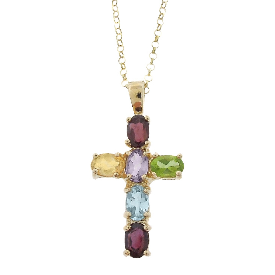 18k Gold Overlay Multi Gemstone Cross Pendant