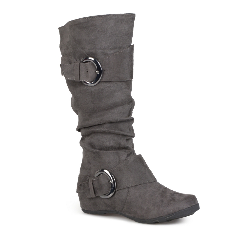 Womens Bamboo By Journee Slouchy Buckle Boots   Grey 9.5W