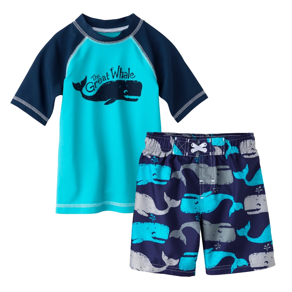 Circo Infant Toddler Boys Whale Rashguard and Swim Trunk Set   Blue 4T