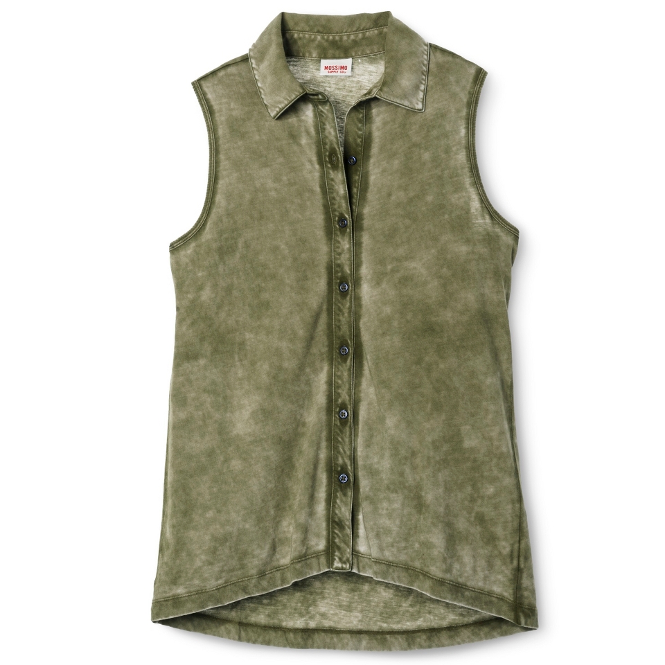 Mossimo Supply Co. Juniors Sleeveless Button Down Top   Tanglewood Green XL(15 