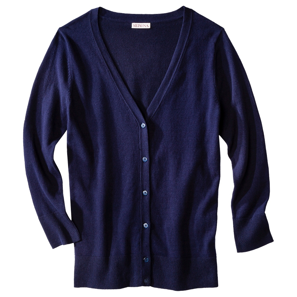 Merona Petites Long Sleeve Crew Neck Cardigan Sweater   Navy LP