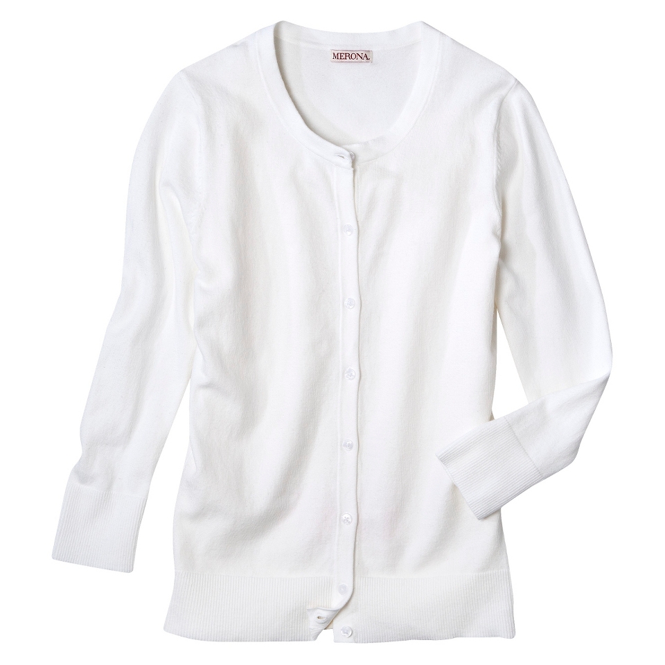 Merona Petites Long Sleeve Crew Neck Cardigan Sweater   White XLP