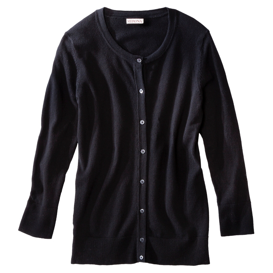 Merona Petites Long Sleeve Crew Neck Cardigan Sweater   Black XLP