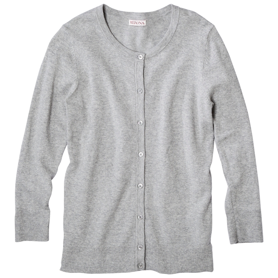 Merona Petites Long Sleeve Crew Neck Cardigan Sweater   Gray MP