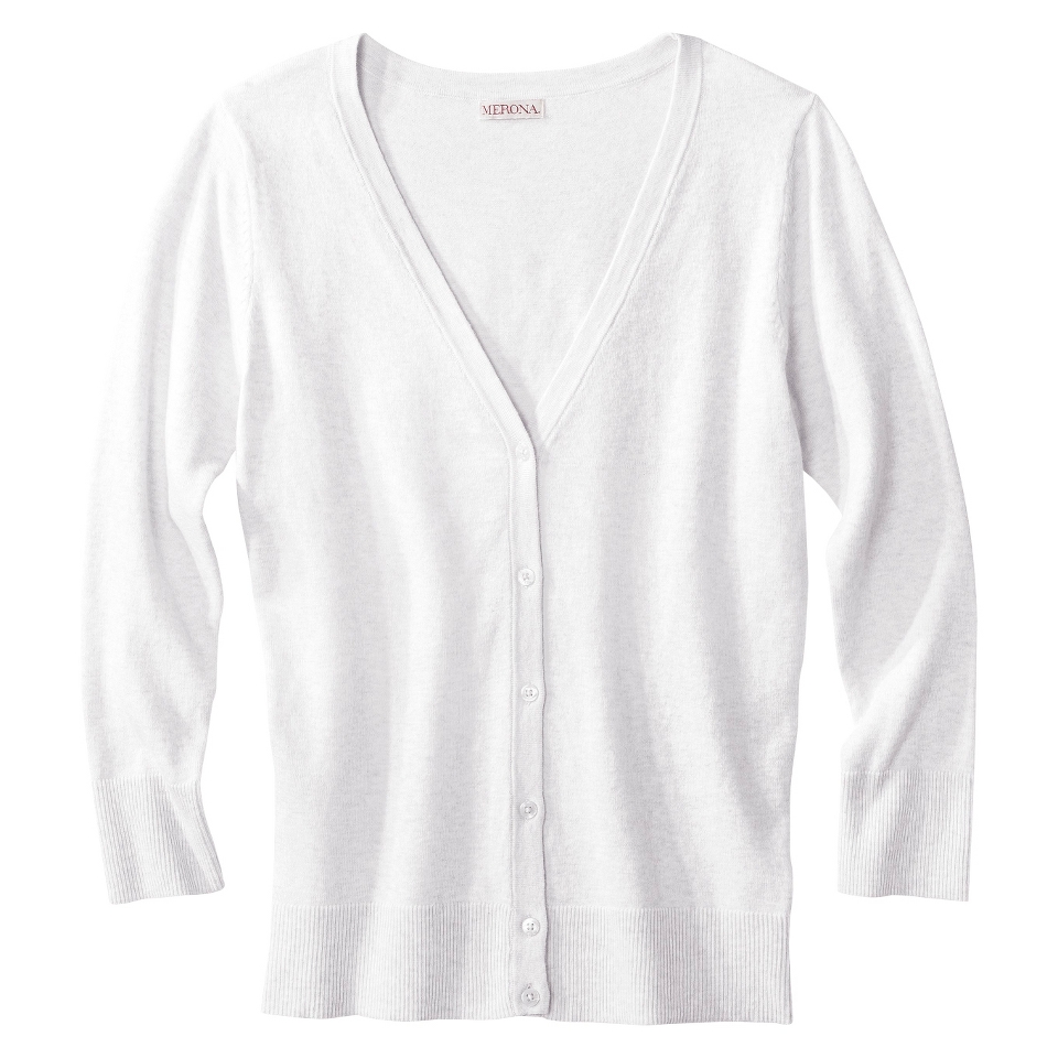 Merona Petites 3/4 Sleeve V Neck Cardigan Sweater   White MP