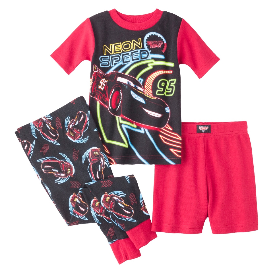 Disney Cars Toddler Boys 3 Piece Short Sleeve Pajama Set   Red 4T