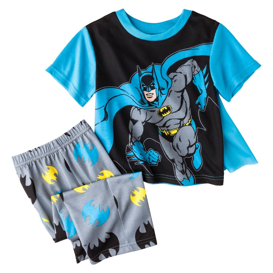 Batman Toddler Boys 2 Piece Short Sleeve Pajama Set w/ Cape   Blue 4T