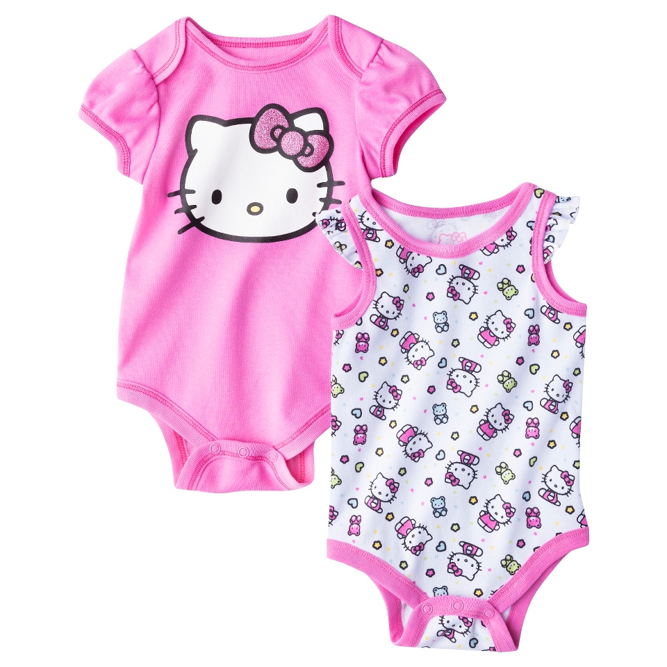 Hello Kitty Newborn Girls 2 Pack Bodysuit   Pink 0 3 M