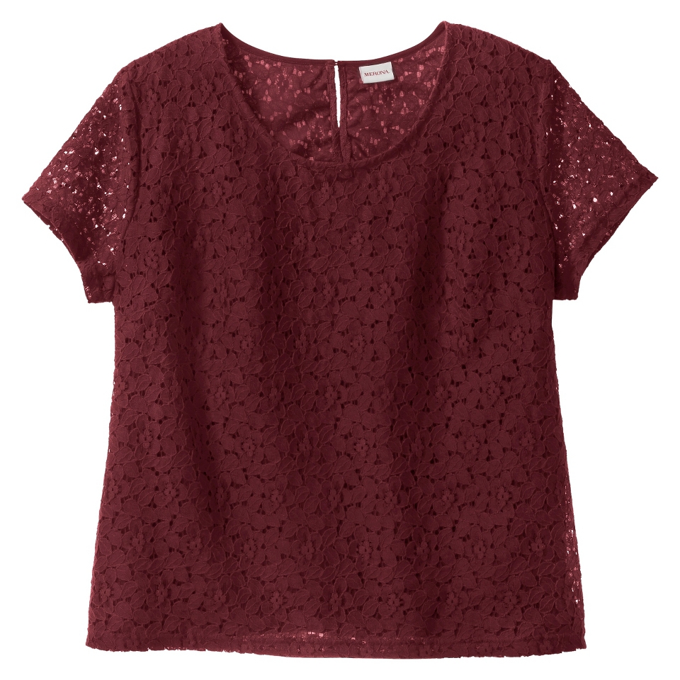 Merona Womens Plus Size Short Sleeve Lace Overlay Blouse   Berry 2X