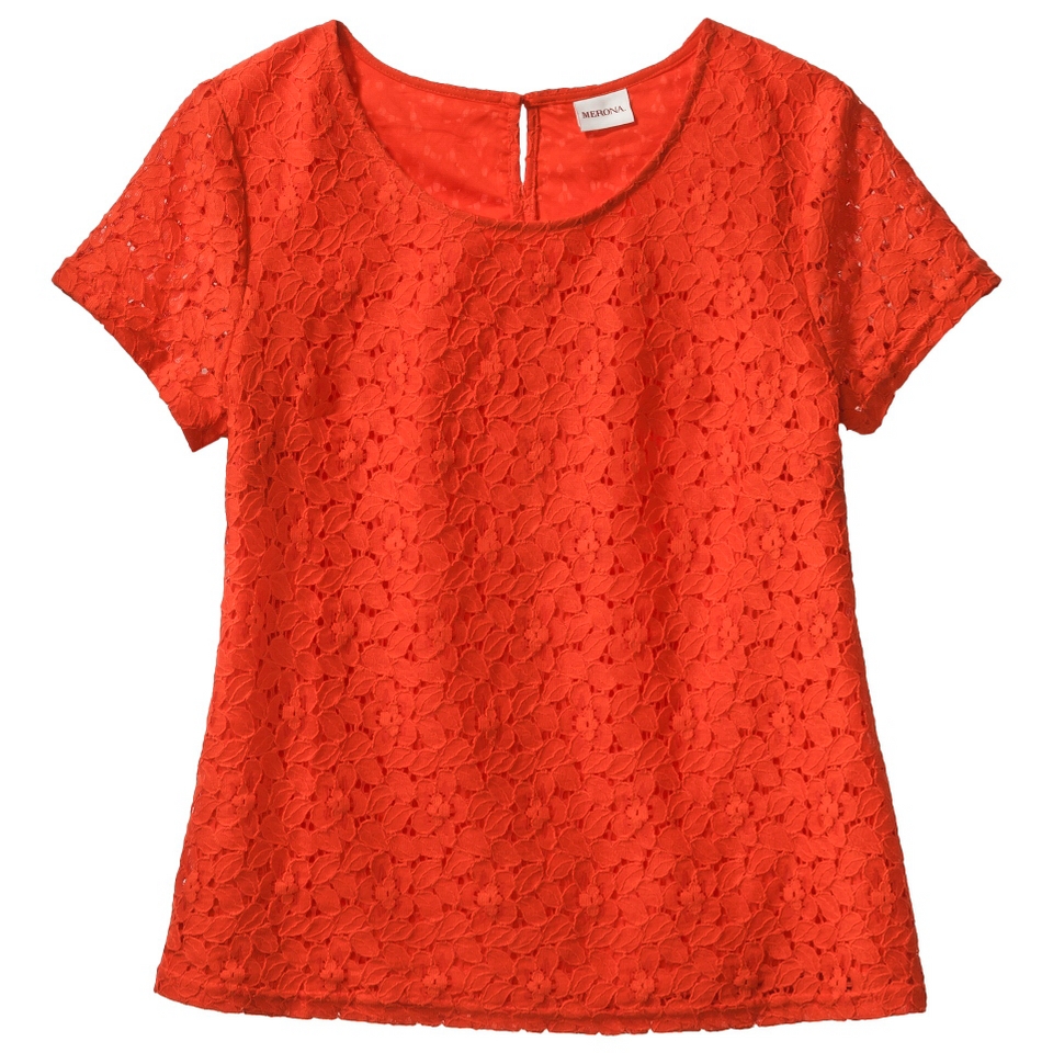 Merona Womens Lace Short Sleeve Top   Orange Zing   M