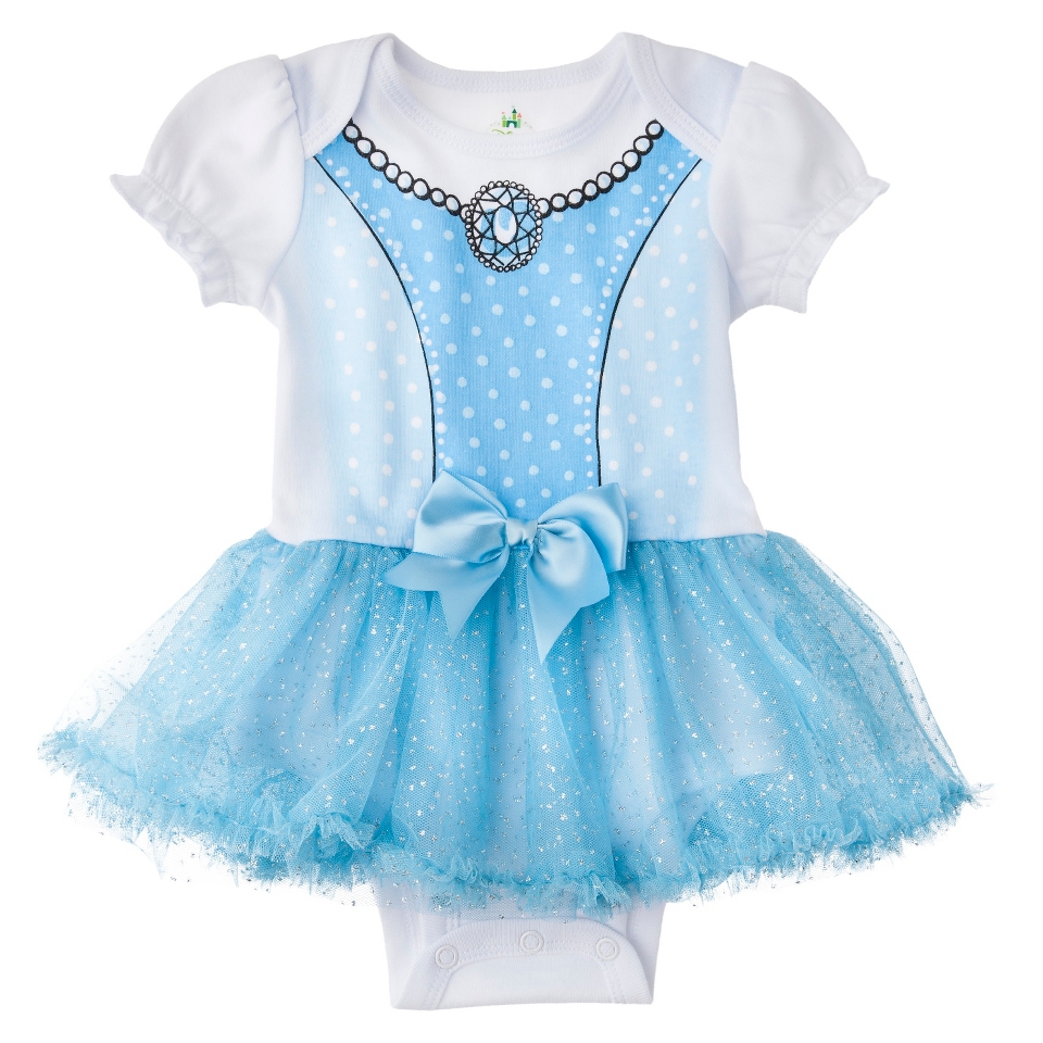 Disney Newborn Girls Cinderella Skirted Bodysuit   Blue 3 6 M