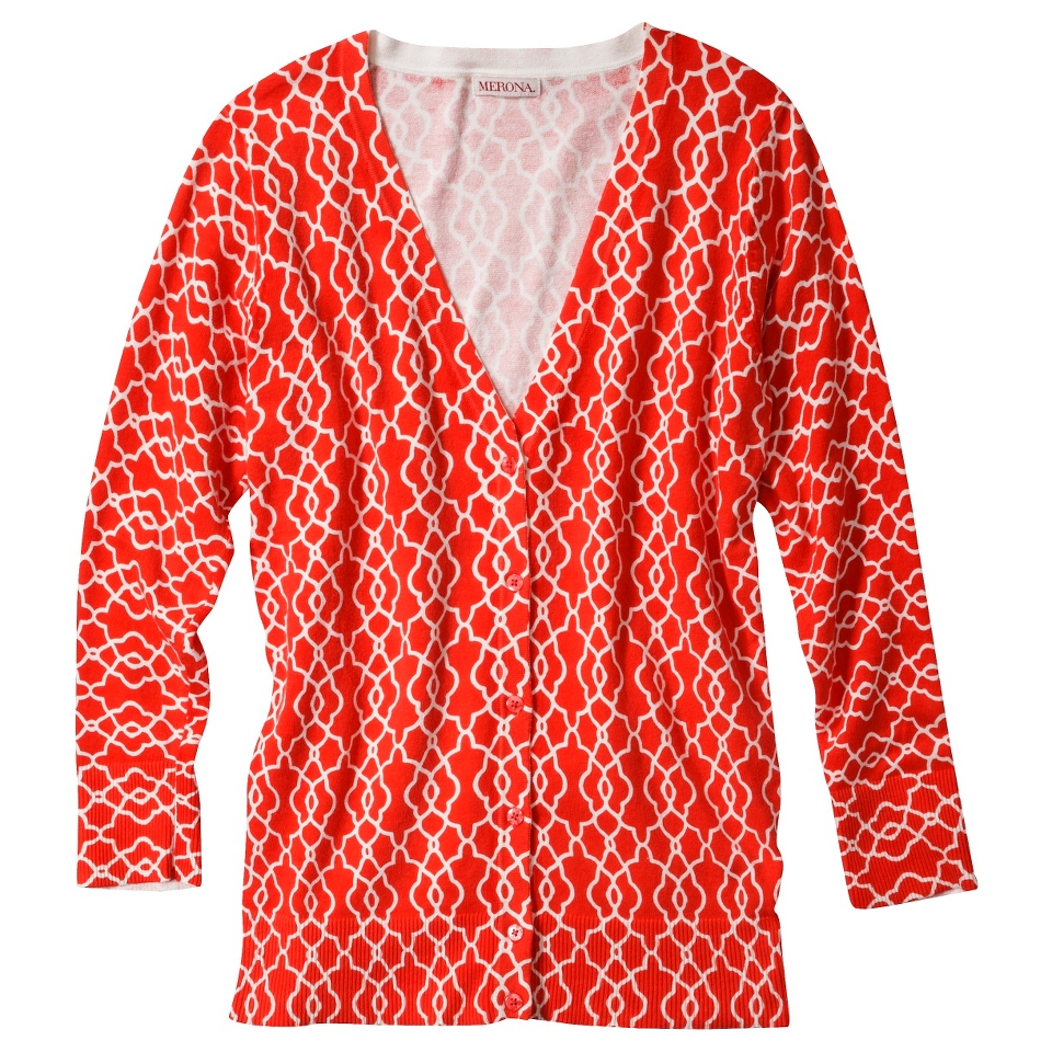 Merona Petites 3/4 Sleeve V Neck Cardigan Sweater   Orange Print XLP