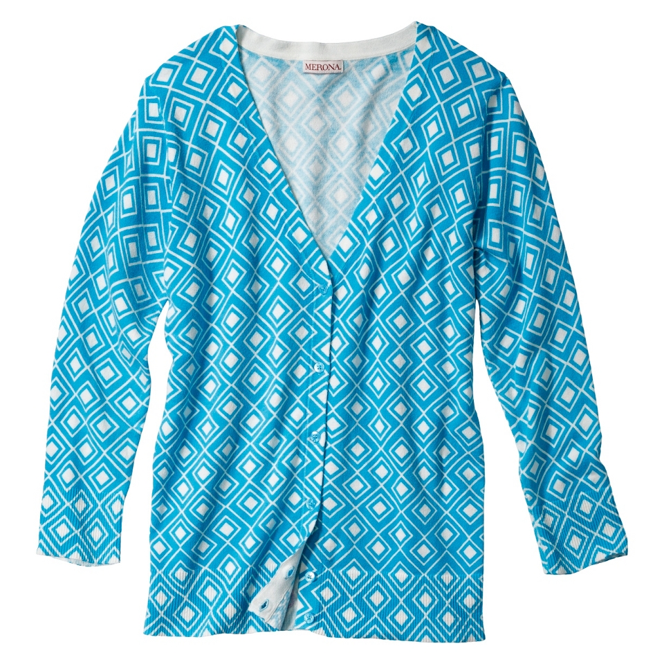 Merona Petites 3/4 Sleeve V Neck Cardigan Sweater   Blue Print SP
