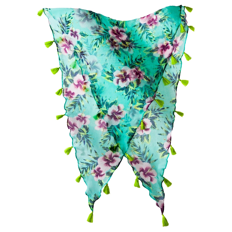 Mossimo Supply Co. Floral Scarf with Tassle Border   Mint