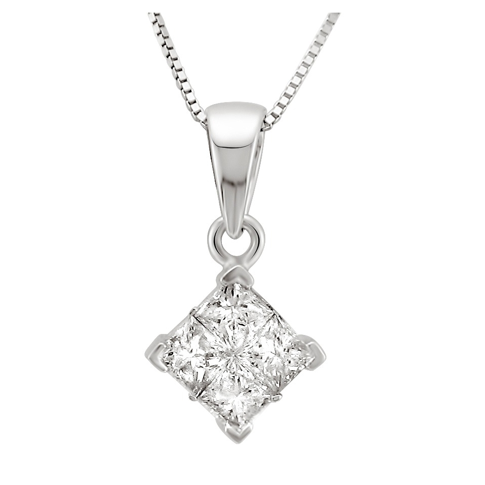 1/2 CT.T.W. Princess cut Composite Set Diamond Pendant Necklace in 14K White