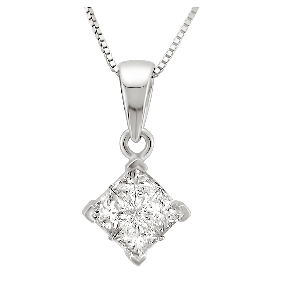 5/8 CT.T.W. Princess cut Composite Set Diamond Pendant Necklace in 14K White