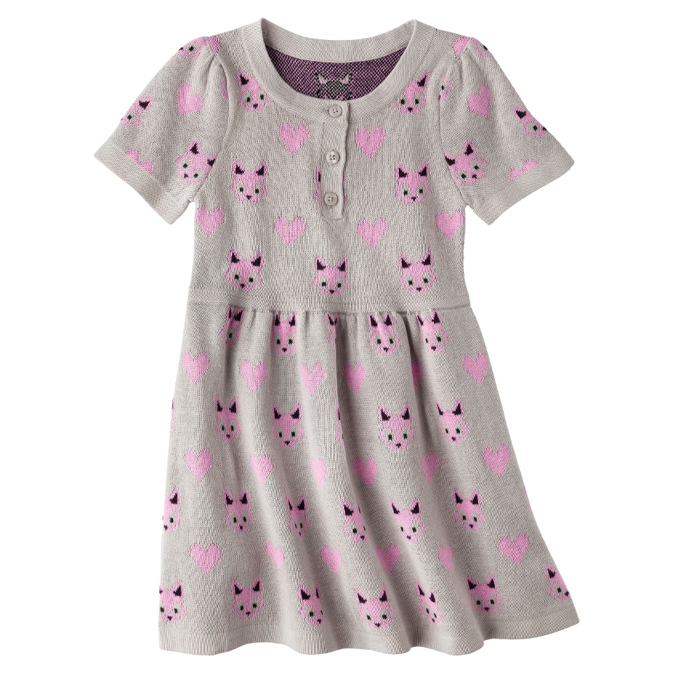 Infant Toddler Girls Short Sleeve Knit Fox Dress   Grey 18 M