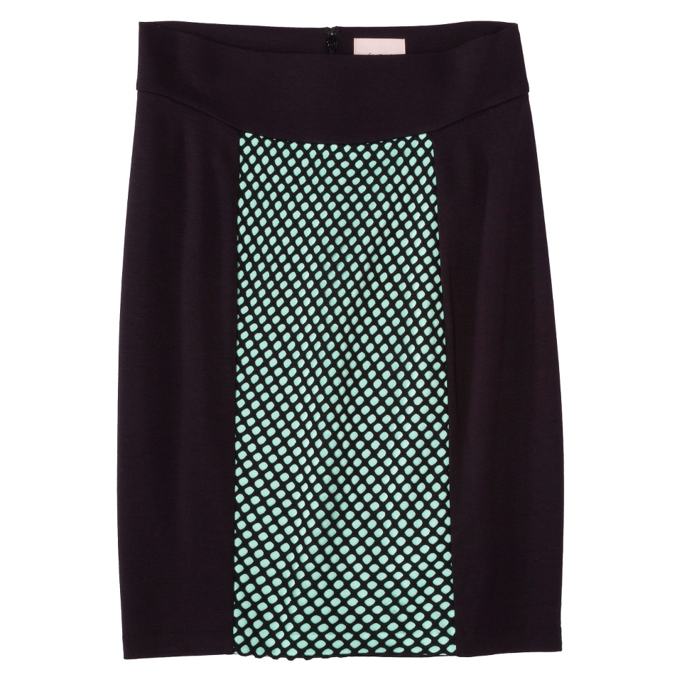 AMBAR Womens Ponte Skirt w/Mesh   Ebony/Aqua 6