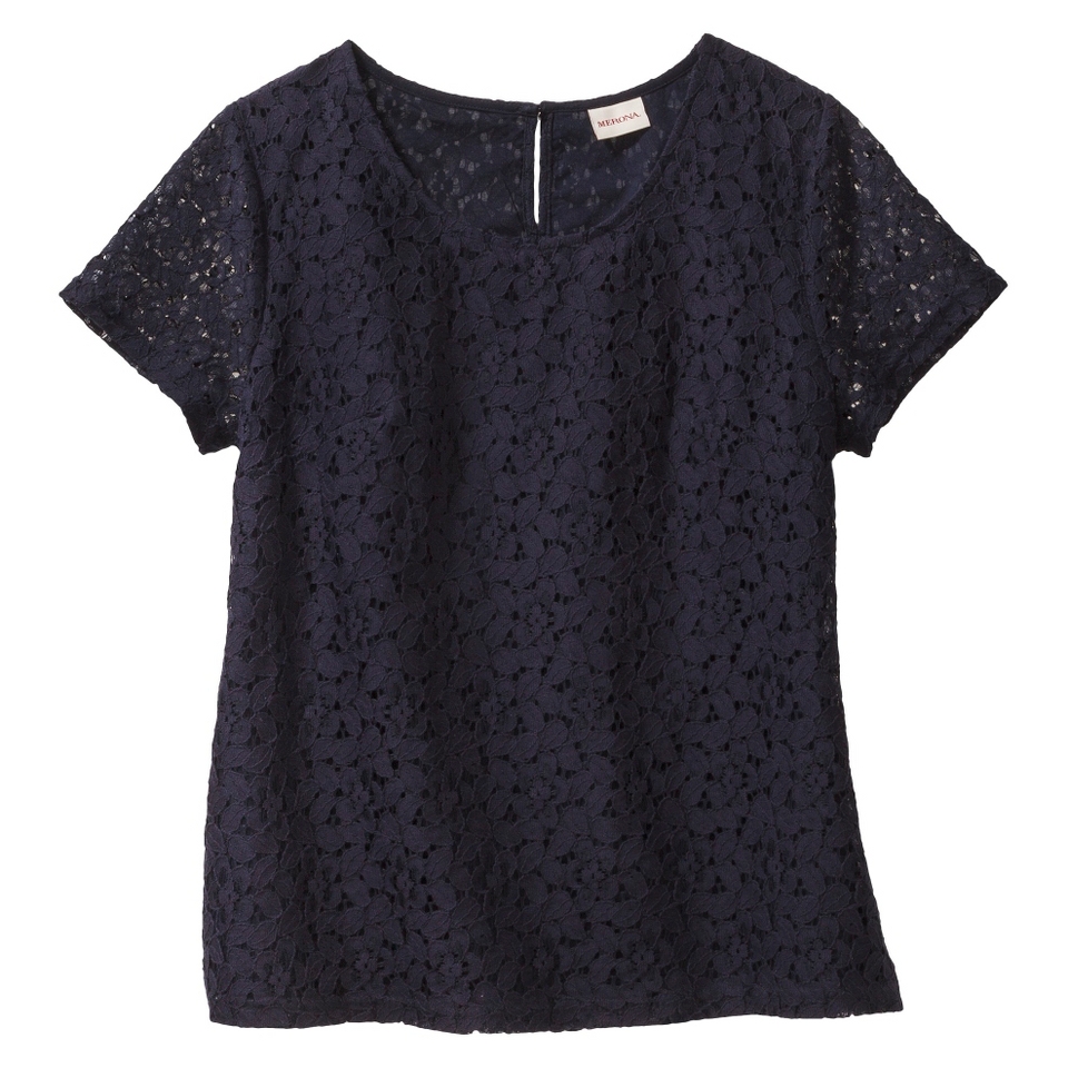 Merona Petites Short Sleeve Lace Overlay Blouse   Navy XXLP