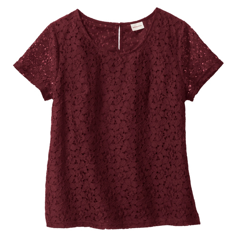 Merona Petites Short Sleeve Lace Overlay Blouse   Berry LP