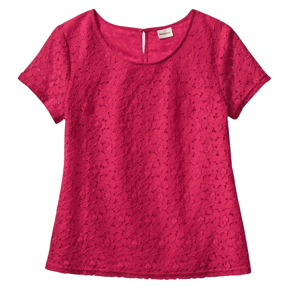 Merona Petites Short Sleeve Lace Overlay Blouse   Red XXLP