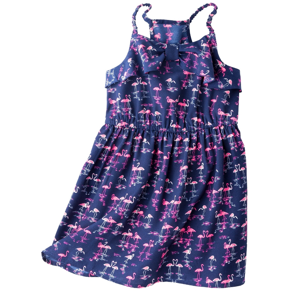 Cherokee Infant Toddler Girls Bow Front Flamingo Sundress   Navy 3T