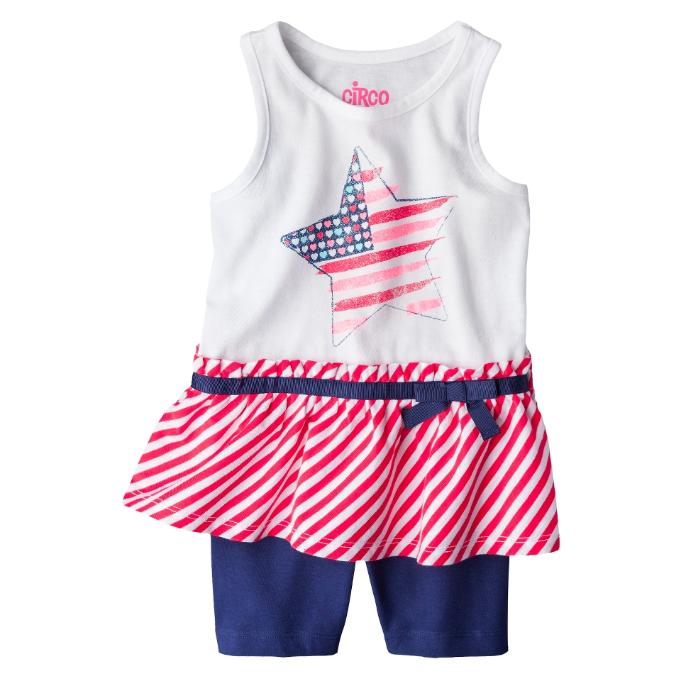 Circo Infant Toddler Girls Star Peplum Tank and Bike Short Set   White/Navy 2T
