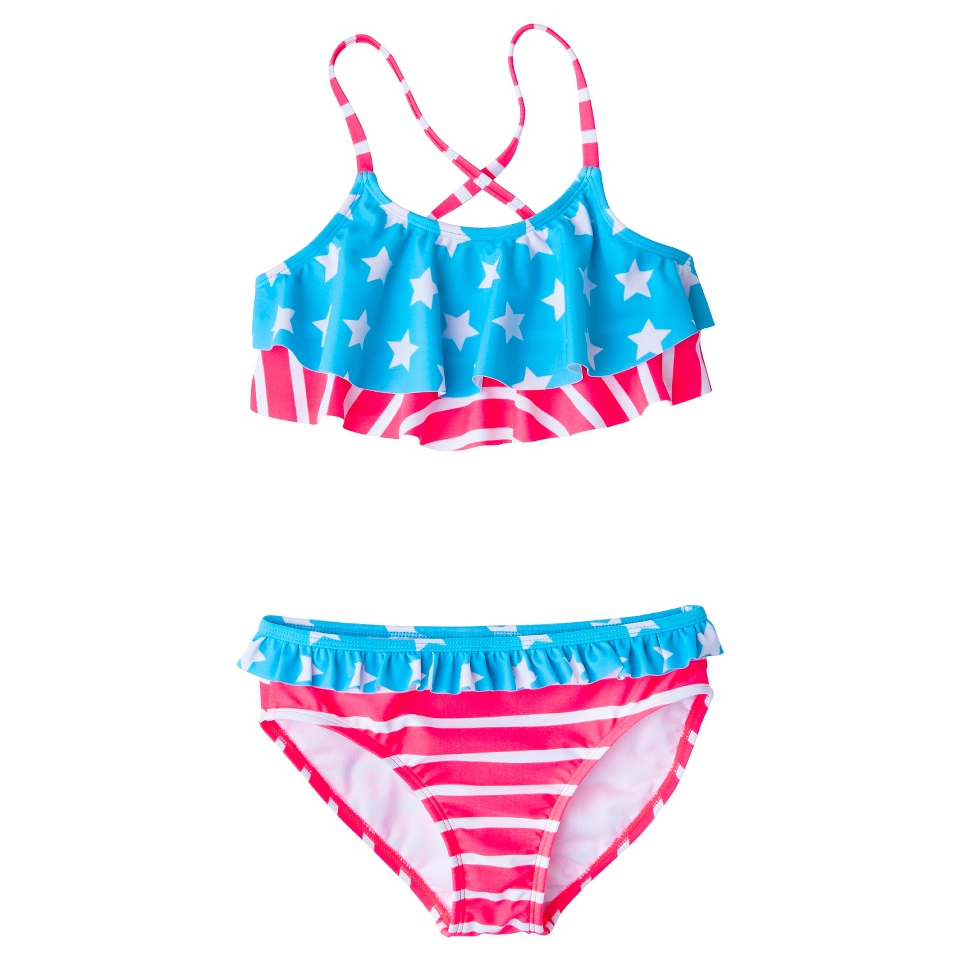 Girls 2 Piece Stars and Stripes Bikini Swimsuit Set   Blue/Red S
