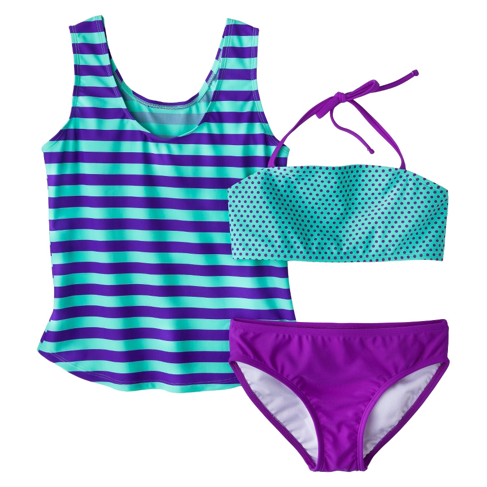 Girls 3 Piece Bandeau Swimsuit Stop, Swim Tank Top and Swim Bottom  