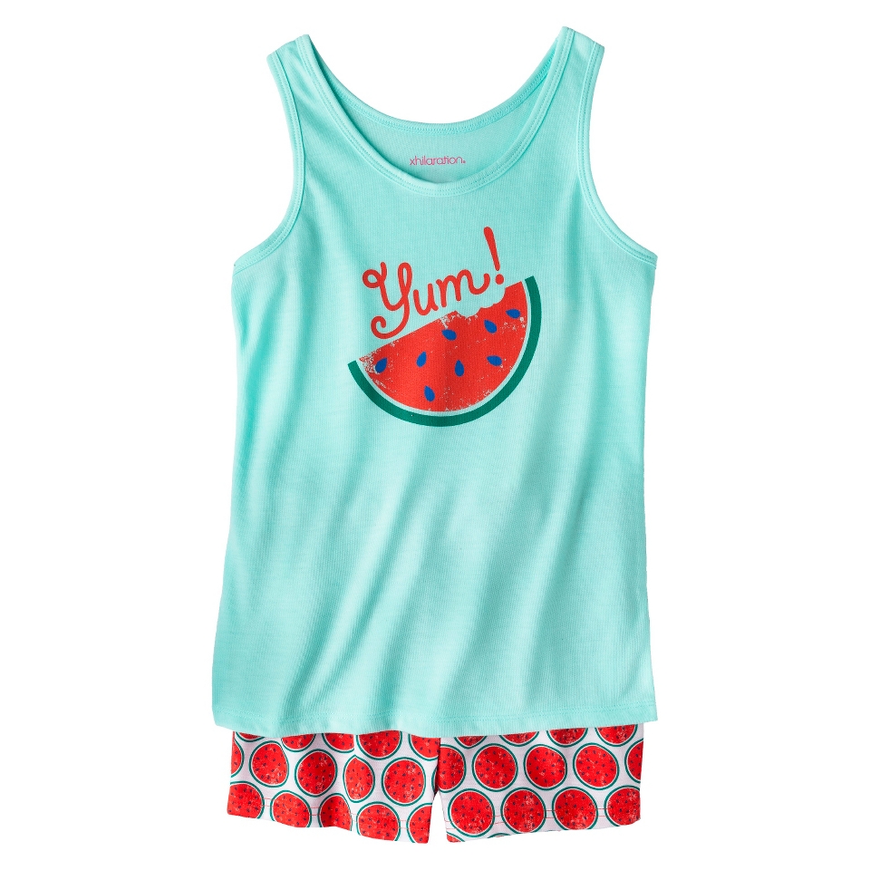 Xhilaration Girls 2 Piece Watermelon Tank Top and Short Pajama Set   Aqua XS