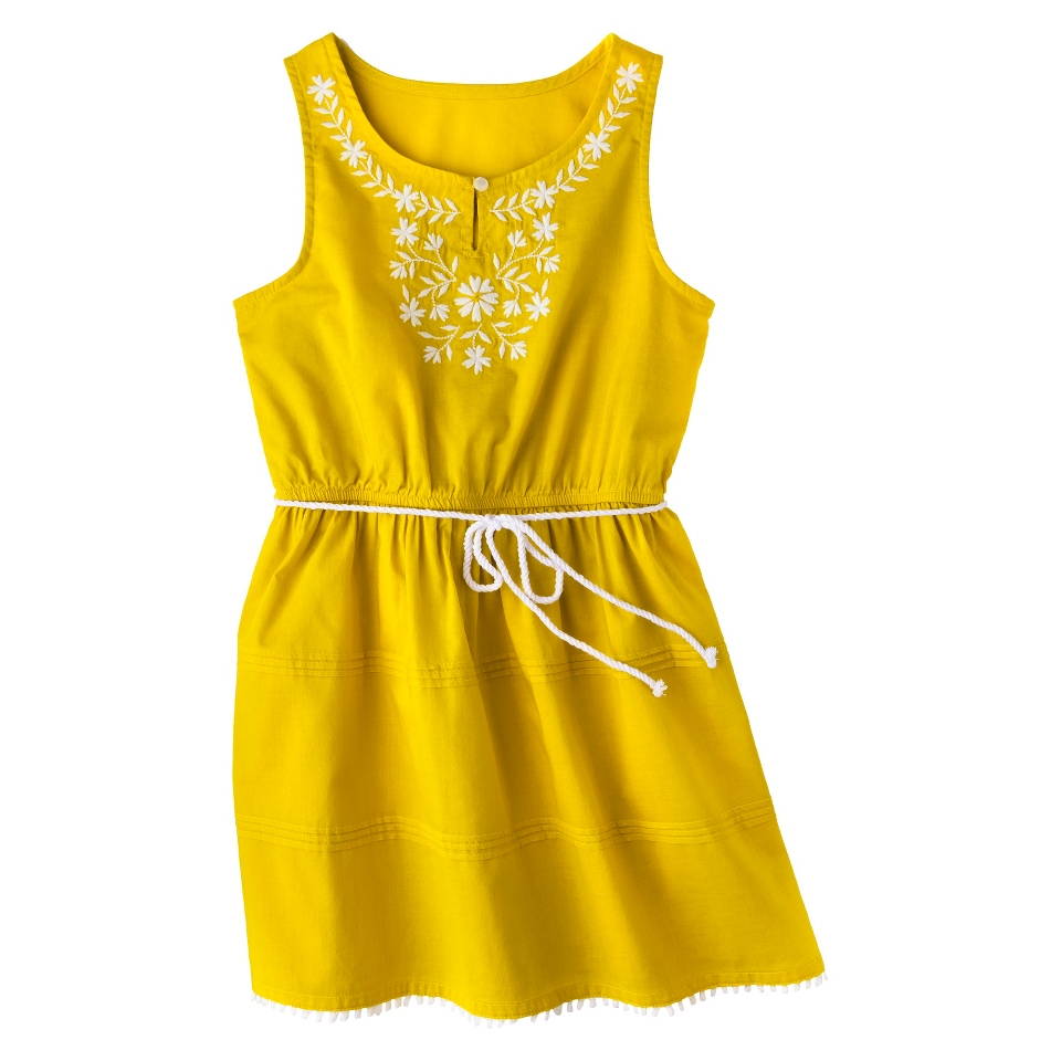 Girls Sleeveless Embellished Front Shirt Dress   Vintage Yellow XS