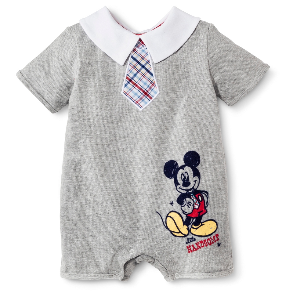 Disney Newborn Boys Mickey Mouse Romper   Heather Grey 0 3 M