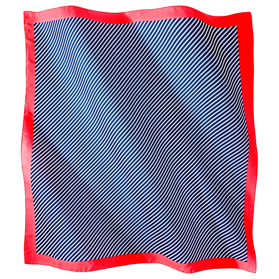 Diagonal Stripe Scarf with Coral Border   Blue