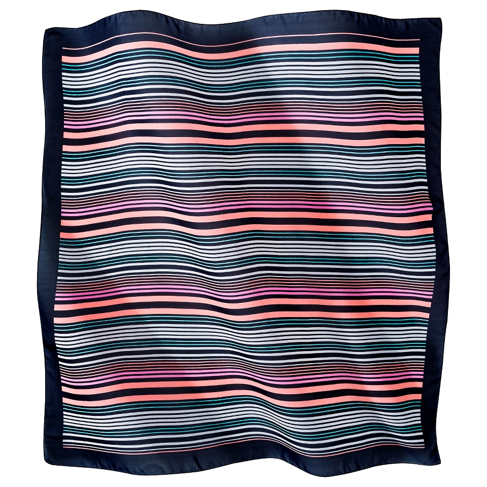 Multicolor Stripe Scarf with Border   Navy