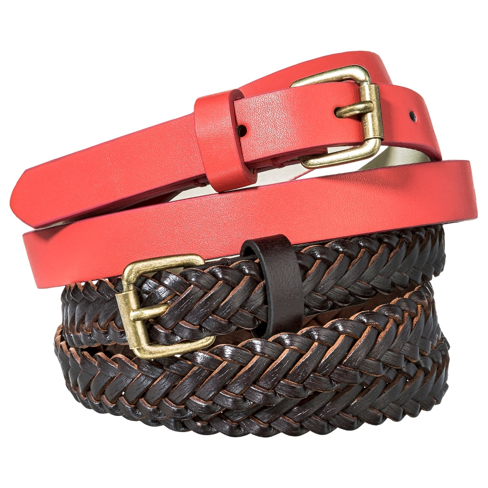Mossimo Supply Co. Two Pack Skinny Belt   Brown/Coral M