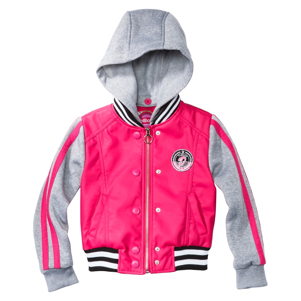 Dollhouse Infant Toddler Girls Hooded Varsity Jacket   4T Pink