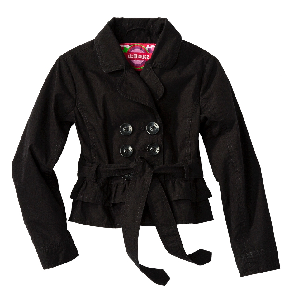 Dollhouse Infant Toddler Girls Ruffled Trench Coat   Black 12 M