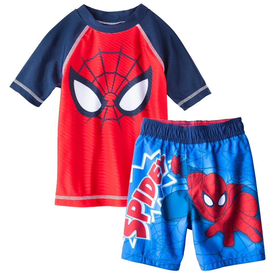 Spider Man Toddler Boys Short Sleeve Rashguard and Swim Trunk Set   Red 2T