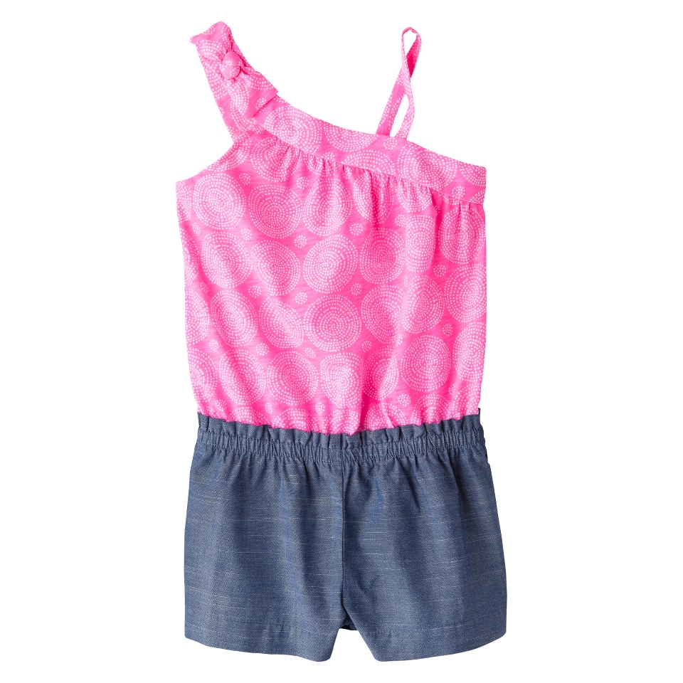 Cherokee Infant Toddler Girls Sleeveless Swirl and Chambray Romper   Dazzle