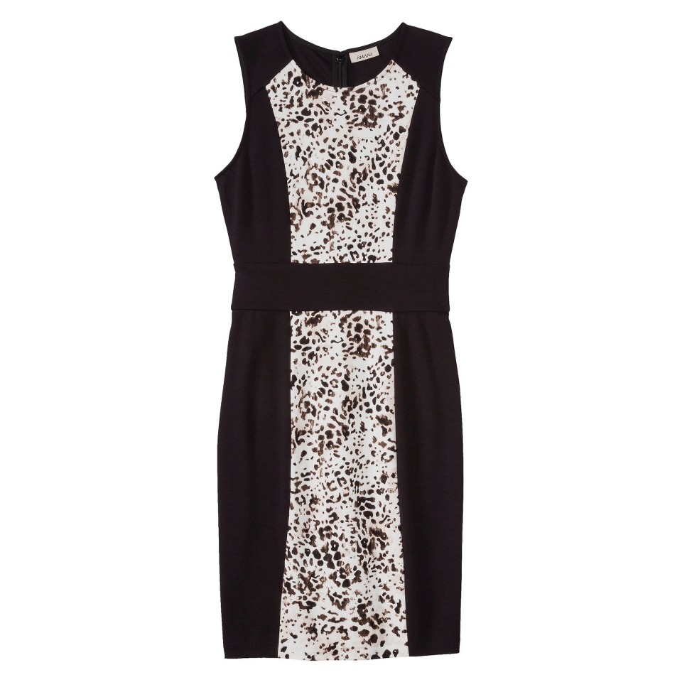 AMBAR Womens Ponte Leopard Print Dress   Ebony XL