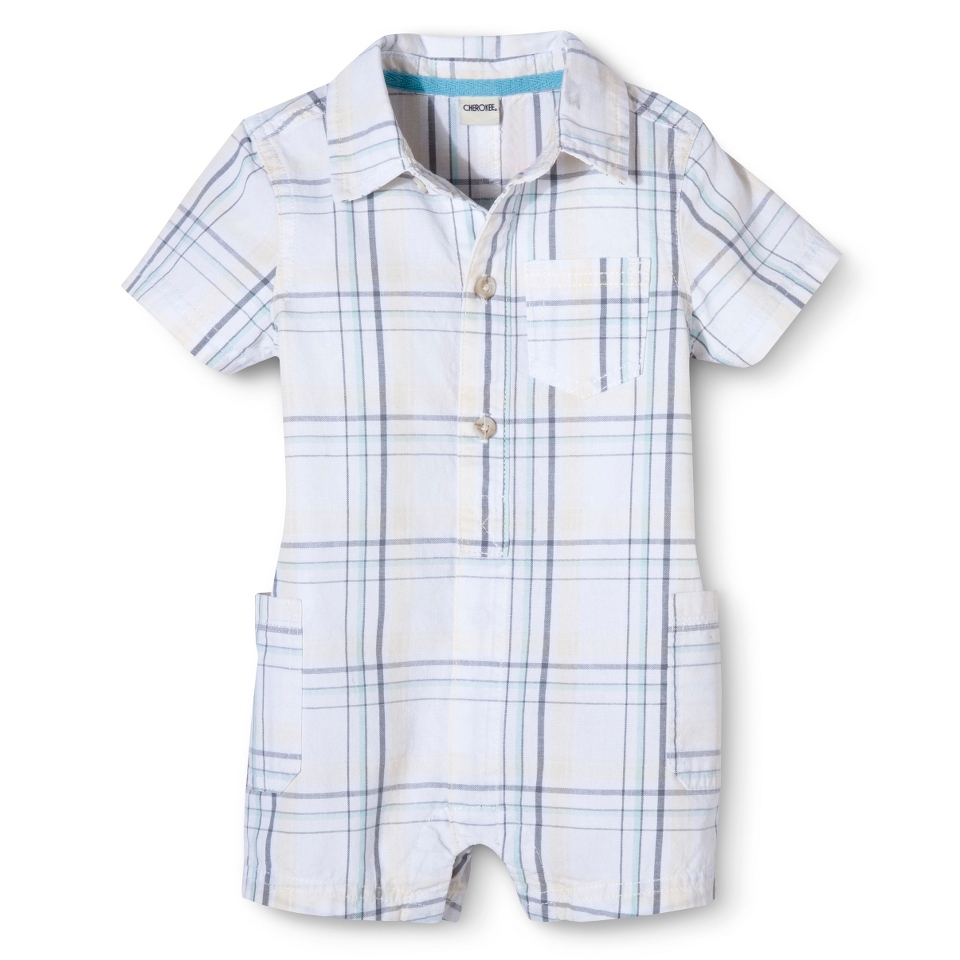 Cherokee Newborn Boys Plaid Romper   True White 6 9 M