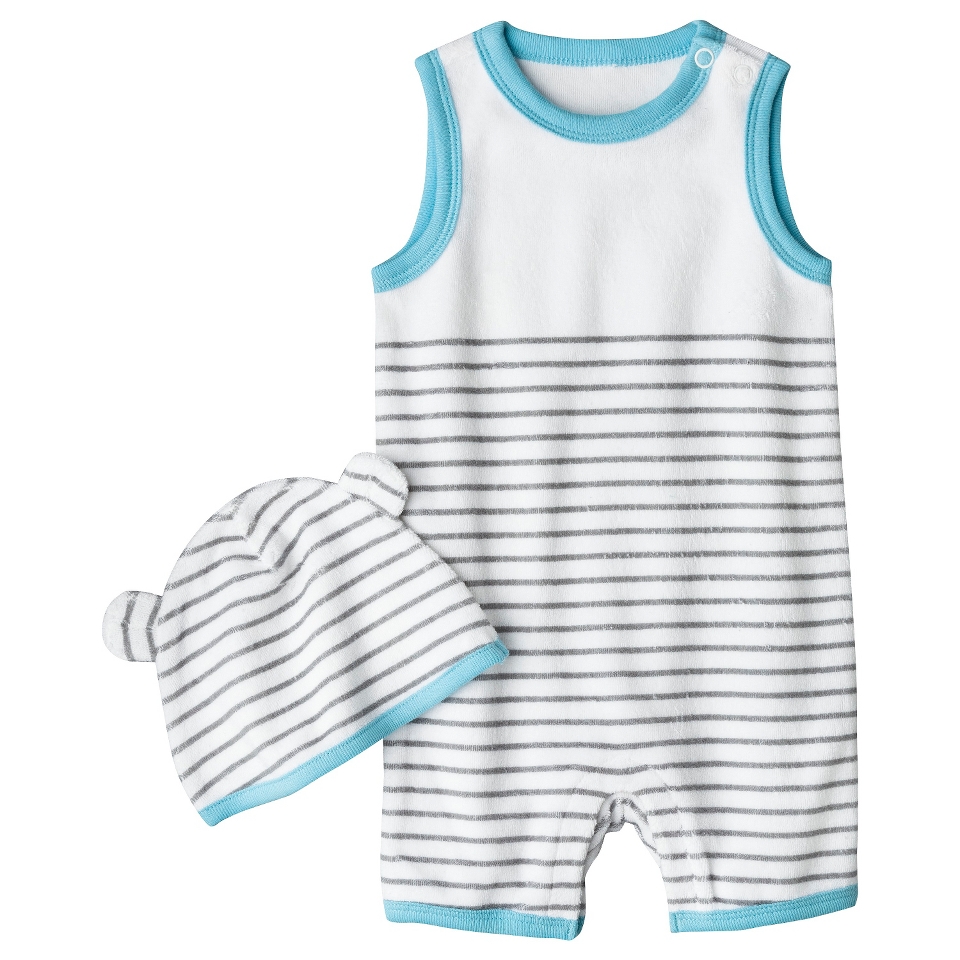 Cherokee Newborn Boys Romper and Hat Set   White 0 3 M