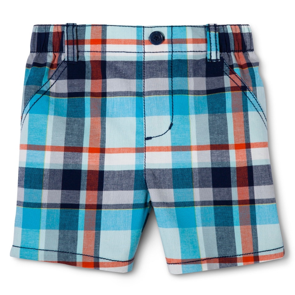 Cherokee Newborn Boys Plaid Short   Nighttime Blue 3 6 M