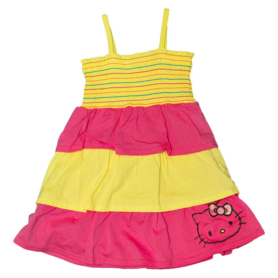 Hello Kitty Infant Toddler Girls Tiered Tunic Dress   Pink/Yellow 5T