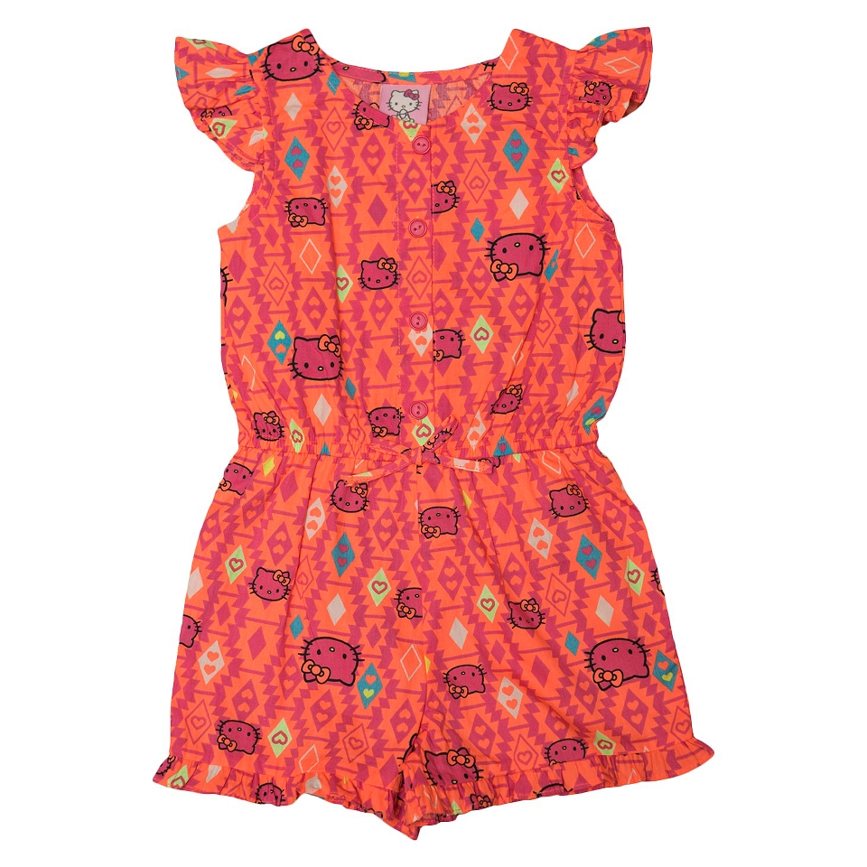 Hello Kitty Infant Toddler Girls Cap Sleeve Aztec Romper   New Coral 2T