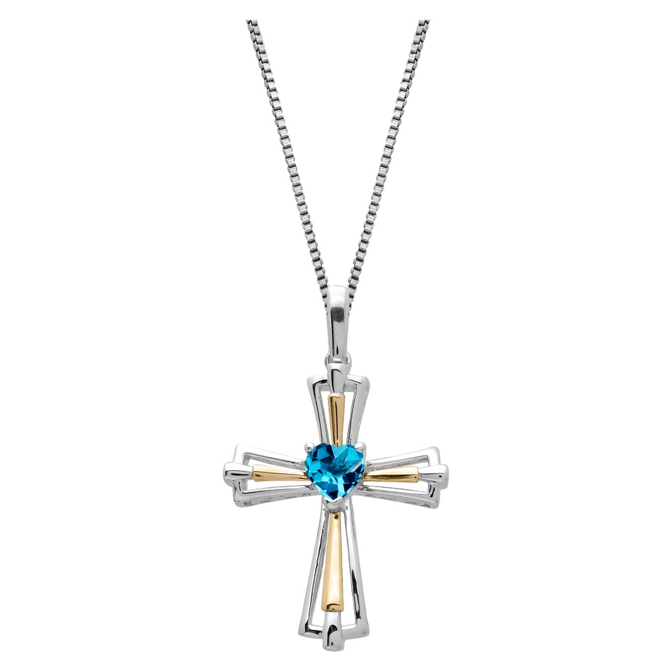 Sterling Silver and 14k Yellow Gold Blue Topaz Cross Pendant   18