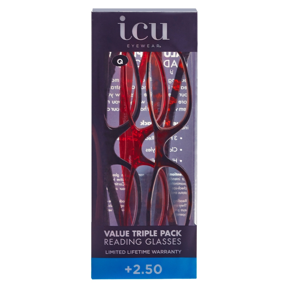 ICU 3 Pack Womens Reading Glasses   +2.5