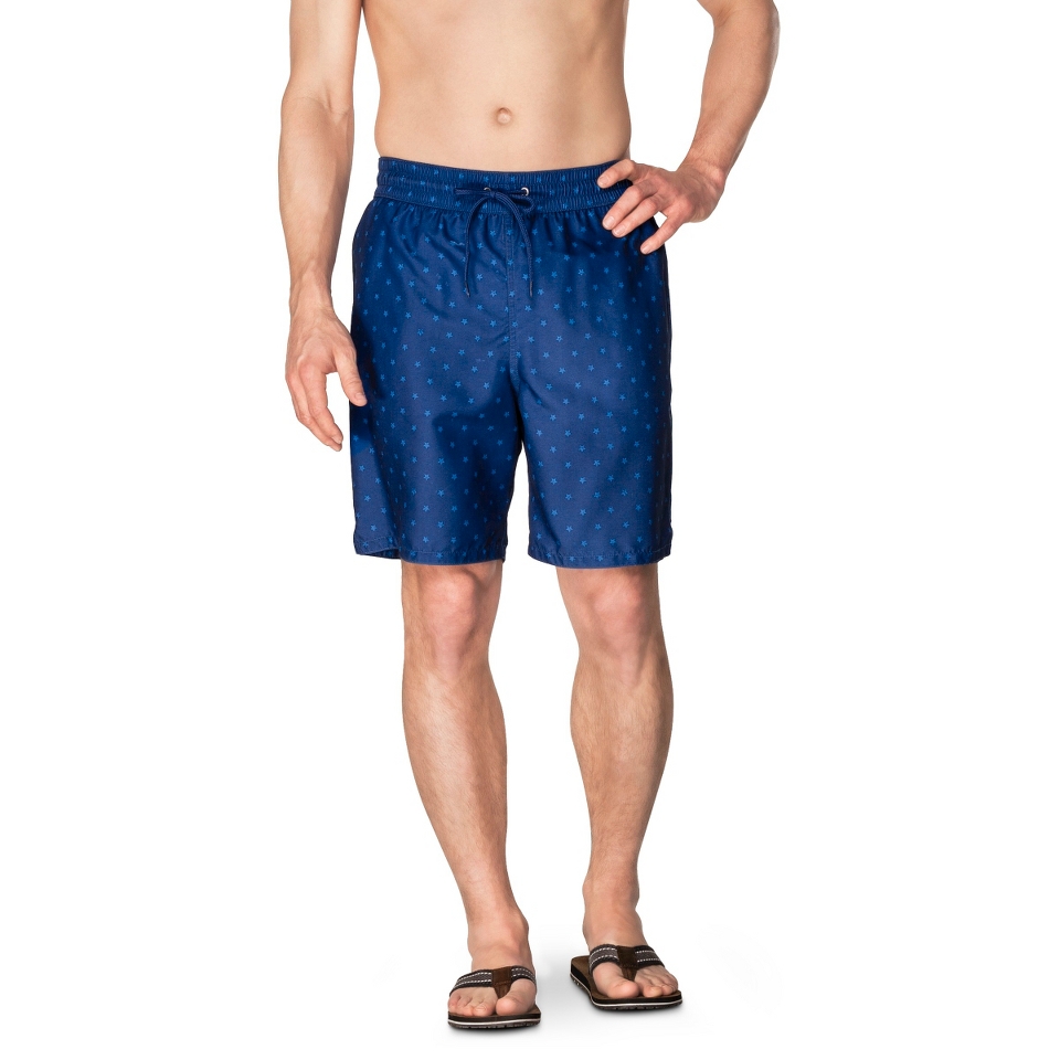 Merona Mens Star Print 8 Swim Trunks   Blue Jean M