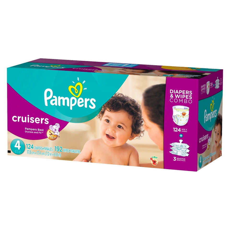 Pampers Cruisers Diapers & Sensitive Wipes Combo Pack Size 4 (124 Count),